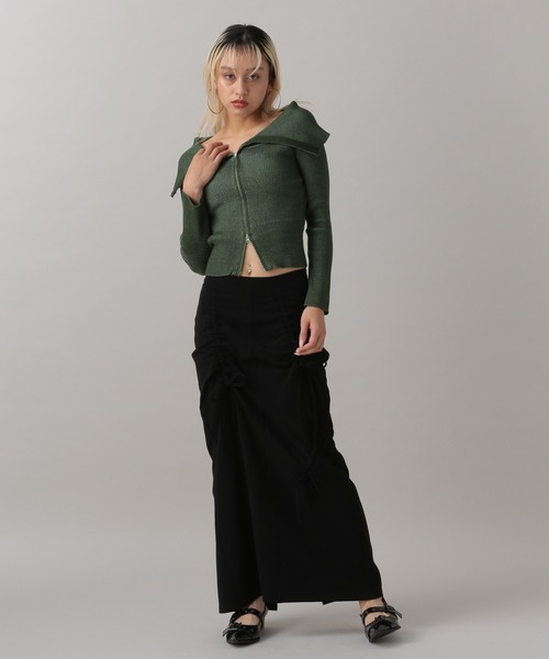 FOREVER 21（フォーエバー トゥエンティーワン）の「【2024FW】バイカラーダブルジップニットカーディガン（カーディガン/ボレロ・レディース・ブラック/ナチュラル/グリーン・FREE）」の10枚目の写真