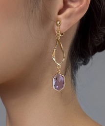 【As】【金属アレルギー対応】NO.160 変形ガラスチャーム ゆらゆら ロングイヤリング(ニッケルフリー)(MA)