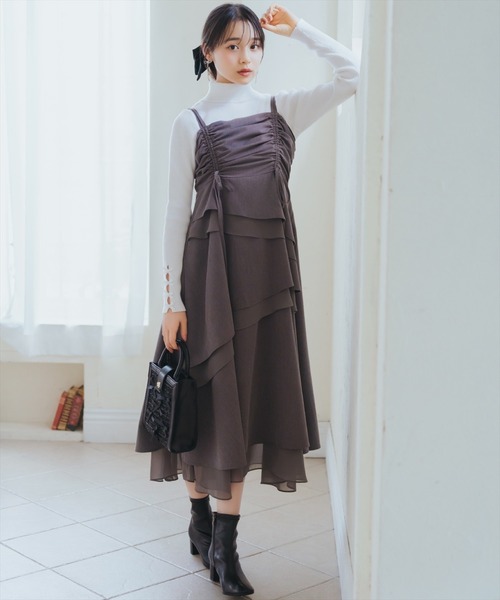 WILLSELECTION（ウィルセレクション）の「ティアードギャザーキャミワンピース（ワンピース・レディース・ベージュ/ブラック系その他/グレー/ブラック/ブラウン系その他・FREE）」の3枚目の写真