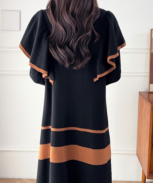 【セール】配色ショルーフリルニットワンピース（ワンピース）｜ABITOKYO（アビトーキョー）