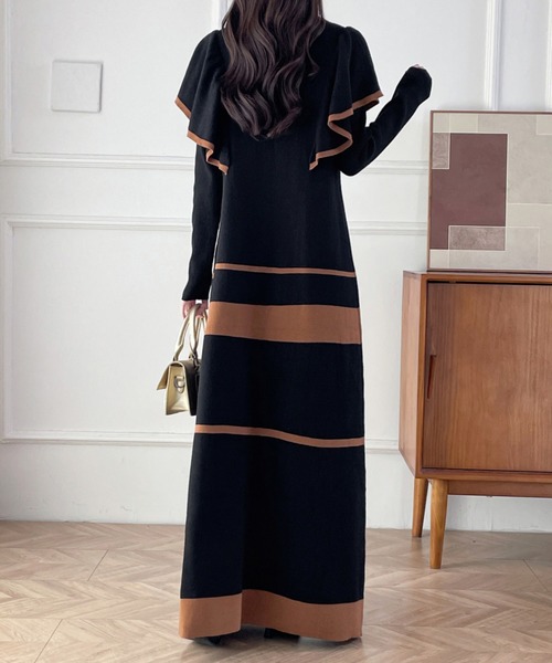 【セール】配色ショルーフリルニットワンピース（ワンピース）｜ABITOKYO（アビトーキョー）