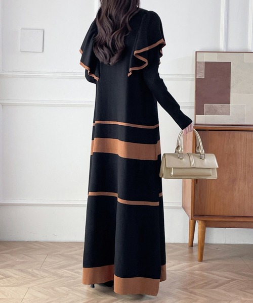 【セール】配色ショルーフリルニットワンピース（ワンピース）｜ABITOKYO（アビトーキョー）