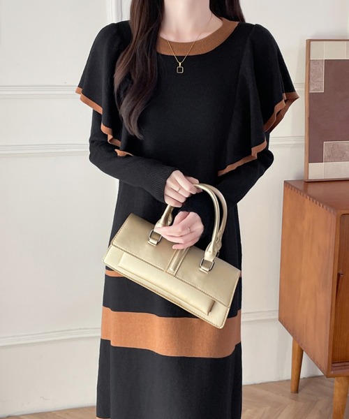 【セール】配色ショルーフリルニットワンピース（ワンピース）｜ABITOKYO（アビトーキョー）