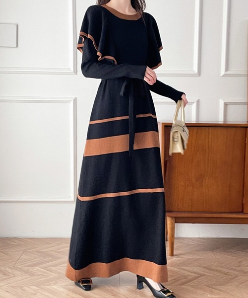 【セール】配色ショルーフリルニットワンピース（ワンピース）｜ABITOKYO（アビトーキョー）