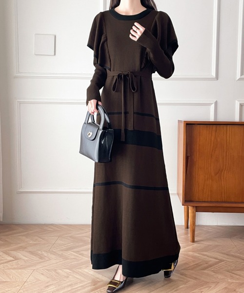 【セール】配色ショルーフリルニットワンピース（ワンピース）｜ABITOKYO（アビトーキョー）