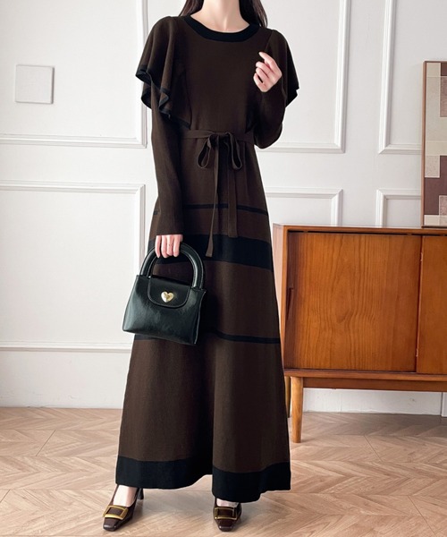 【セール】配色ショルーフリルニットワンピース（ワンピース）｜ABITOKYO（アビトーキョー）