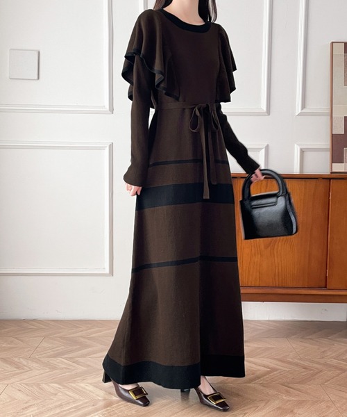 【セール】配色ショルーフリルニットワンピース（ワンピース）｜ABITOKYO（アビトーキョー）