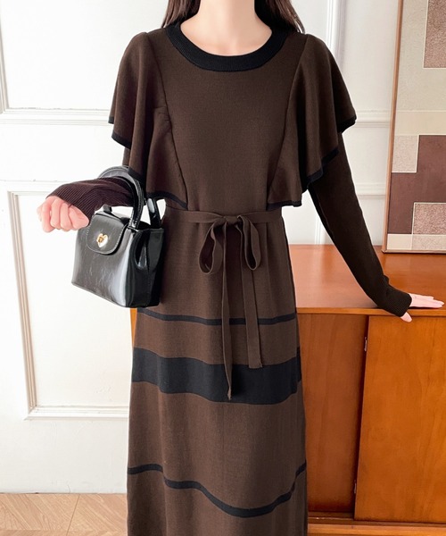 【セール】配色ショルーフリルニットワンピース（ワンピース）｜ABITOKYO（アビトーキョー）