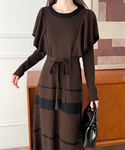 【セール】配色ショルーフリルニットワンピース（ワンピース）｜ABITOKYO（アビトーキョー）