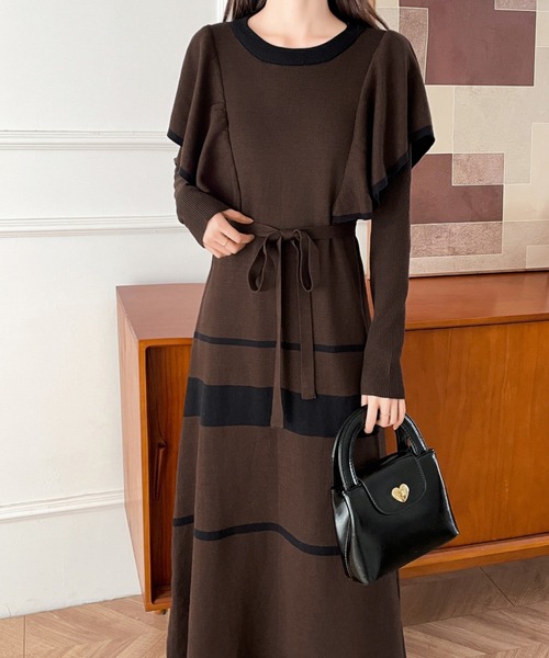 【セール】配色ショルーフリルニットワンピース（ワンピース）｜ABITOKYO（アビトーキョー）