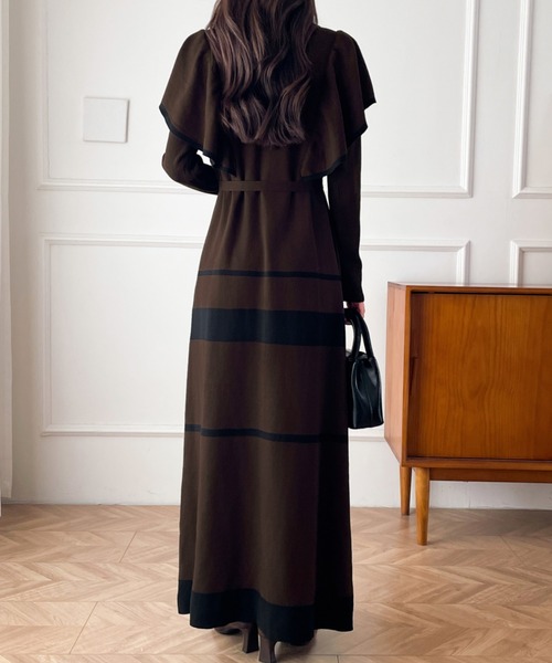 【セール】配色ショルーフリルニットワンピース（ワンピース）｜ABITOKYO（アビトーキョー）