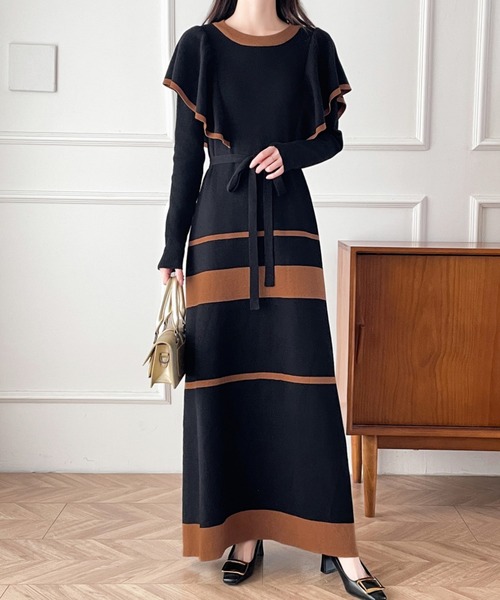 【セール】配色ショルーフリルニットワンピース（ワンピース）｜ABITOKYO（アビトーキョー）