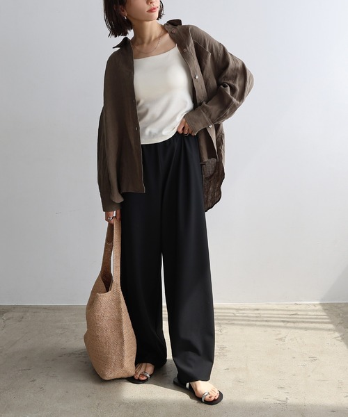 タイムセール新品定価以下HEVEヘイヴ　リボンドットパンツ　チャコール セール】TRストレッチイージーワイドパンツ（その他パンツ