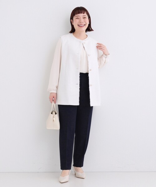 SHOO・LA・RUE（シューラルー）の「【洗える/S-3L/セットアップ可】セレモニーや通勤に カットジョーゼットテーパードパンツ（その他パンツ・レディース・ブラック/ネイビー/ナチュラル・04/03/02/01/05）」の14枚目の写真