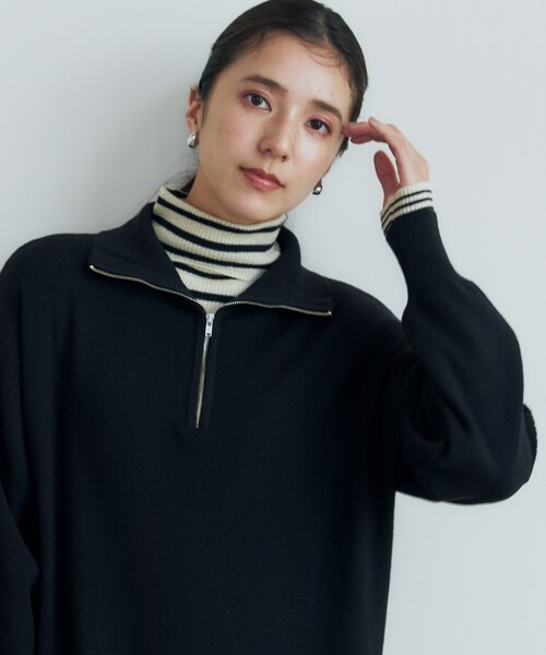 THE SHOP TK （ザ ショップ ティーケー ）の「◆【毛玉になりにくい/静電気防止】ハーフジップワンピース/洗える（ワンピース・レディース・ライトグレー/スミクロ/ブラック/ボルドー・12/13）」の6枚目の写真