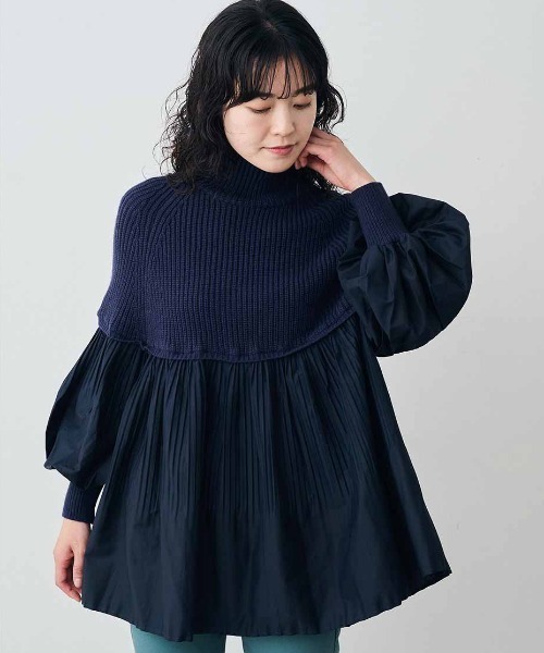 Live in comfort（リブインコンフォート）の「リブ　イン　コンフォート　お出かけにぴったり　プリーツドッキングニットブラウス（ニット/セーター・レディース・ブラウン/ブラック/ネイビー/グレー・L/LL/M/3L/S/4L）」の4枚目の写真