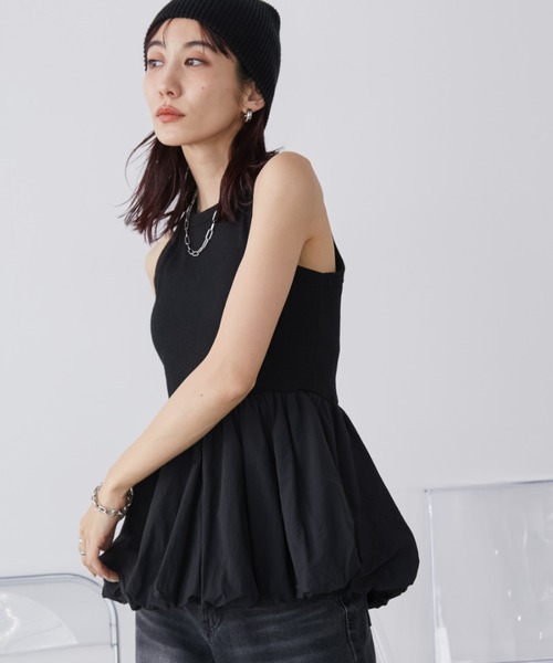 Auntie Rosa Holiday(アンティローザホリデー)の「カップ付きバルーンレイヤードタンク(タンクトップ・レディース・オフホワイト/ブラック・FREE)」の2枚目の写真