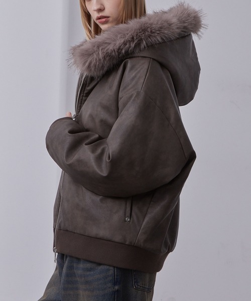 ヴィンテージ合皮 ファーフードブルゾン（ブルゾン）｜Loose/ルース