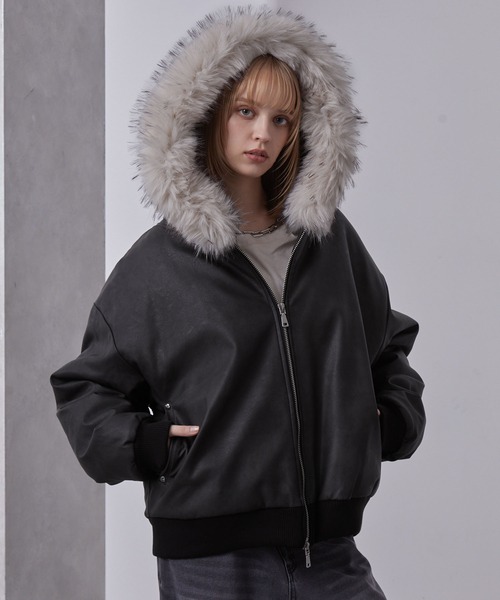 ヴィンテージ合皮 ファーフードブルゾン（ブルゾン）｜Loose/ルース