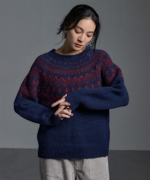 Soiunique（スワユニーク）の「ノルディック求心柄ニットトップス［Soiunique］（ニット/セーター・レディース・ベージュ/ブラック/アイボリー/チャコールグレー/ネイビー・M/L/LL）」の5枚目の写真