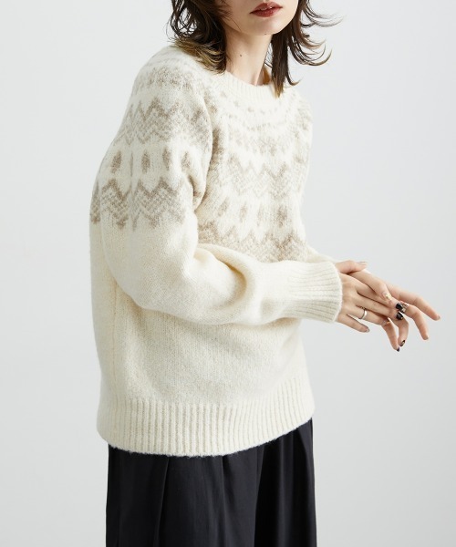 Soiunique（スワユニーク）の「ノルディック求心柄ニットトップス［Soiunique］（ニット/セーター・レディース・ベージュ/ブラック/アイボリー/チャコールグレー/ネイビー・M/L/LL）」の7枚目の写真
