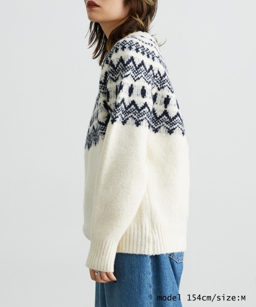 Soiunique（スワユニーク）の「ノルディック求心柄ニットトップス［Soiunique］（ニット/セーター・レディース・ベージュ/ブラック/アイボリー/チャコールグレー/ネイビー・M/L/LL）」の13枚目の写真