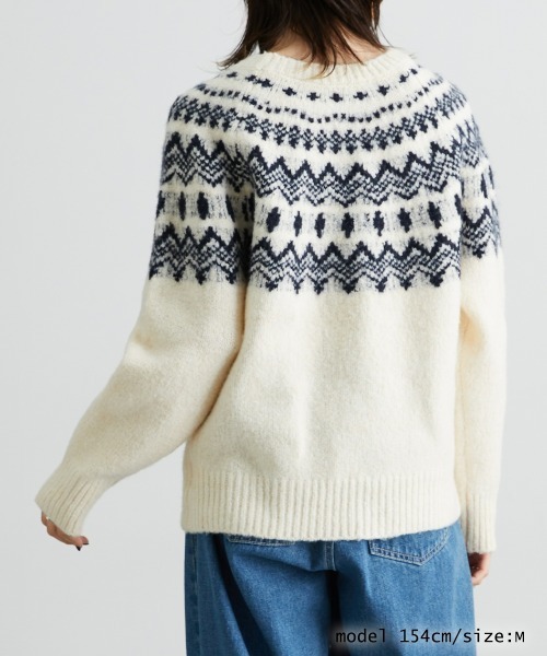 Soiunique（スワユニーク）の「ノルディック求心柄ニットトップス［Soiunique］（ニット/セーター・レディース・ベージュ/ブラック/アイボリー/チャコールグレー/ネイビー・M/L/LL）」の14枚目の写真