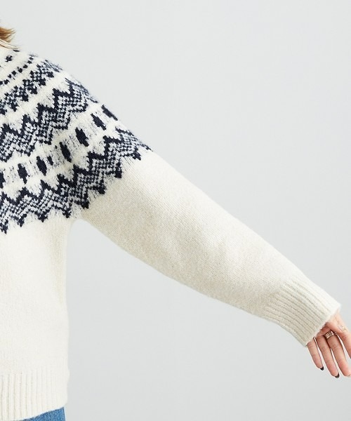 Soiunique（スワユニーク）の「ノルディック求心柄ニットトップス［Soiunique］（ニット/セーター・レディース・ベージュ/ブラック/アイボリー/チャコールグレー/ネイビー・M/L/LL）」の16枚目の写真