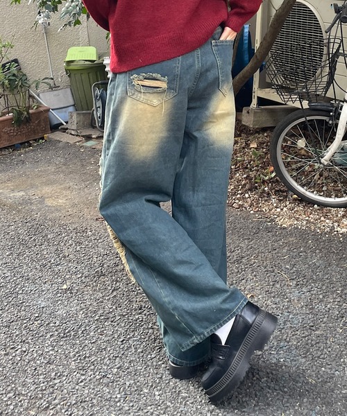 ROGER AND RAW（ロジャーアンドロウ）の「ダメージデニムワイドパンツ（デニムパンツ・レディース・ブルー・SMALL/MEDIUM）」の7枚目の写真