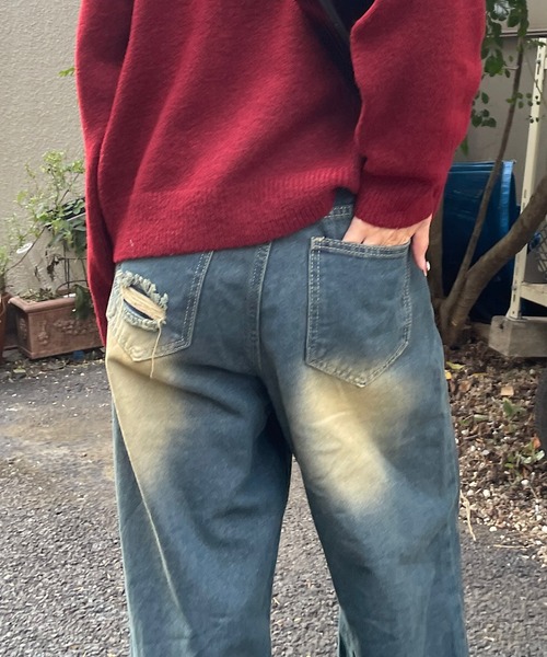 ROGER AND RAW（ロジャーアンドロウ）の「ダメージデニムワイドパンツ（デニムパンツ・レディース・ブルー・SMALL/MEDIUM）」の6枚目の写真
