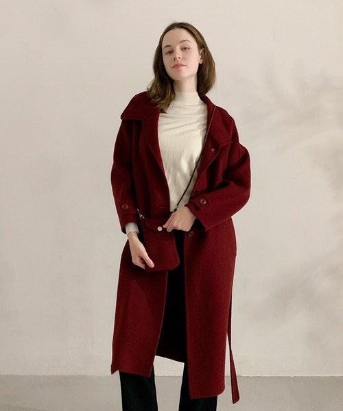 お値下げ⭕ヴィンテージ　イタリーコート　赤　レッド　ニットコート INED（イネド） コート アウター ステンカラー ミドル 総裏地 アンゴラ