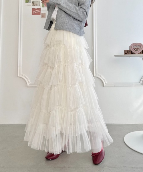 Loueme（ルエム）の「ボリュームティアードチュールスカート（スカート・レディース・ピンク/アイボリー/ブラック/ブルーグレー/ホワイト・FREE）」の6枚目の写真