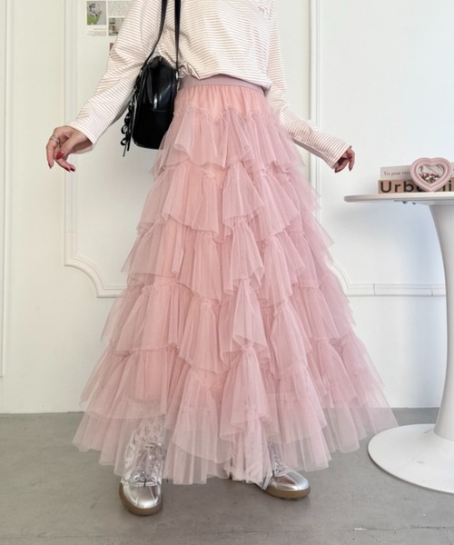 Loueme（ルエム）の「ボリュームティアードチュールスカート（スカート・レディース・ピンク/アイボリー/ブラック/ブルーグレー/ホワイト・FREE）」の14枚目の写真