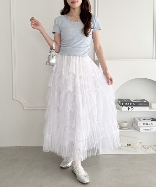 Loueme（ルエム）の「ボリュームティアードチュールスカート（スカート・レディース・ピンク/アイボリー/ブラック/ブルーグレー/ホワイト・FREE）」の18枚目の写真