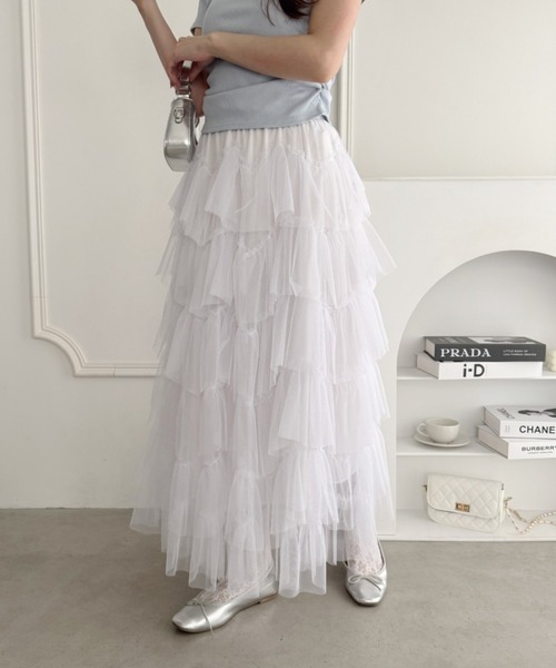 Loueme（ルエム）の「ボリュームティアードチュールスカート（スカート・レディース・ピンク/アイボリー/ブラック/ブルーグレー/ホワイト・FREE）」の17枚目の写真