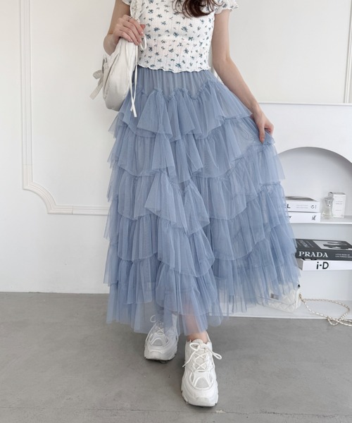Loueme（ルエム）の「ボリュームティアードチュールスカート（スカート・レディース・ピンク/アイボリー/ブラック/ブルーグレー/ホワイト・FREE）」の22枚目の写真