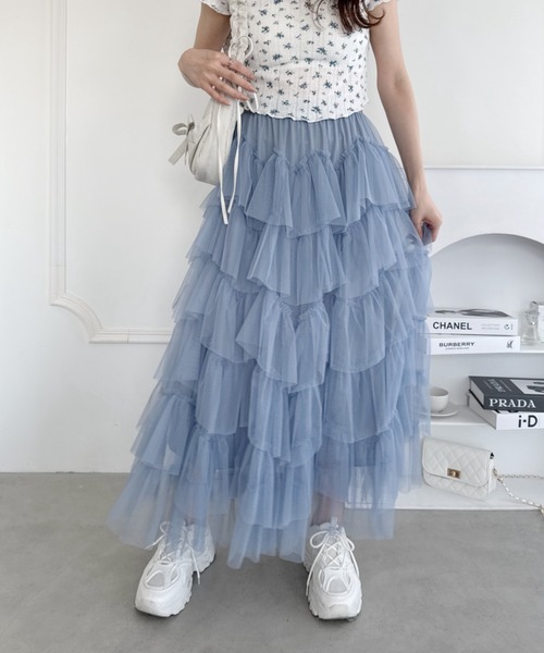 Loueme（ルエム）の「ボリュームティアードチュールスカート（スカート・レディース・ピンク/アイボリー/ブラック/ブルーグレー/ホワイト・FREE）」の21枚目の写真