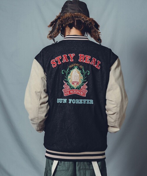 NineMicrophones(ナインマイクロフォンズ)の「DENIM STADIUM JKT(スタジャン・メンズ・ブラック/ブルー・LARGE/X-LARGE/MEDIUM)」の5枚目の写真