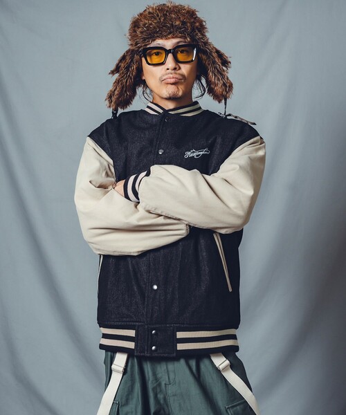 NineMicrophones(ナインマイクロフォンズ)の「DENIM STADIUM JKT(スタジャン・メンズ・ブラック/ブルー・LARGE/X-LARGE/MEDIUM)」の7枚目の写真
