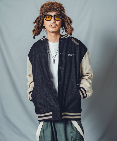 NineMicrophones(ナインマイクロフォンズ)の「DENIM STADIUM JKT(スタジャン・メンズ・ブラック/ブルー・LARGE/X-LARGE/MEDIUM)」の8枚目の写真