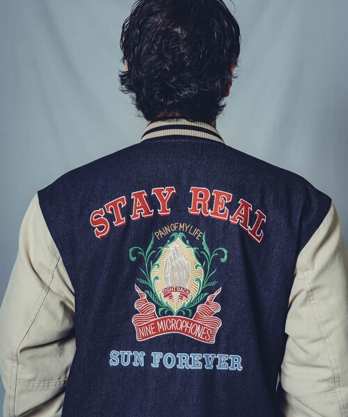NineMicrophones(ナインマイクロフォンズ)の「DENIM STADIUM JKT(スタジャン・メンズ・ブラック/ブルー・LARGE/X-LARGE/MEDIUM)」の14枚目の写真