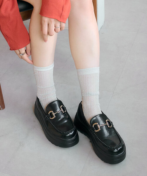 Kastane（カスタネ）の「ラメハイソックス（ソックス/靴下・レディース・ブラック/ピンク系その他/シルバー・FREE）」の3枚目の写真