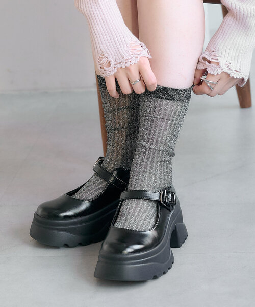 Kastane（カスタネ）の「ラメハイソックス（ソックス/靴下・レディース・ブラック/ピンク系その他/シルバー・FREE）」の2枚目の写真