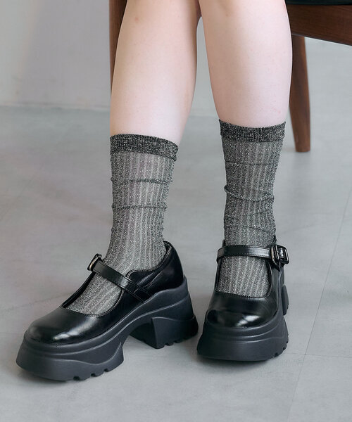 Kastane（カスタネ）の「ラメハイソックス（ソックス/靴下・レディース・ブラック/ピンク系その他/シルバー・FREE）」の6枚目の写真