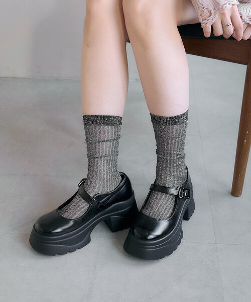 Kastane（カスタネ）の「ラメハイソックス（ソックス/靴下・レディース・ブラック/ピンク系その他/シルバー・FREE）」の7枚目の写真