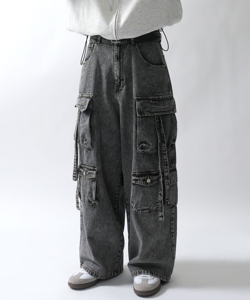 SENEE ルーズヴィンテージライクデニム　ブルー　S セール】vintage like loose fit denim techno pants