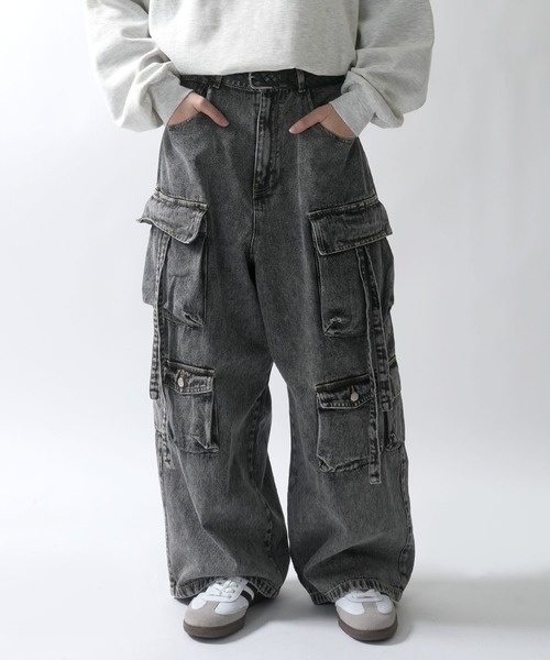 セール】vintage like loose fit denim techno pants/ヴィンテージ