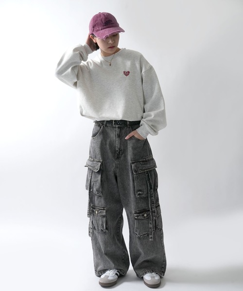 セール】vintage like loose fit denim techno pants/ヴィンテージ
