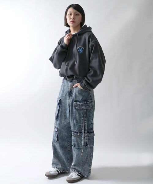 セール】vintage like loose fit denim techno pants