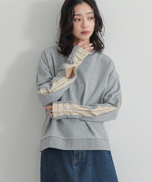 n'OrLABEL（ノアールレーベル）の「『袖ストライプ切替スウェット』（スウェット・レディース・ブラック/アイボリー/杢グレー・1/2）」の16枚目の写真